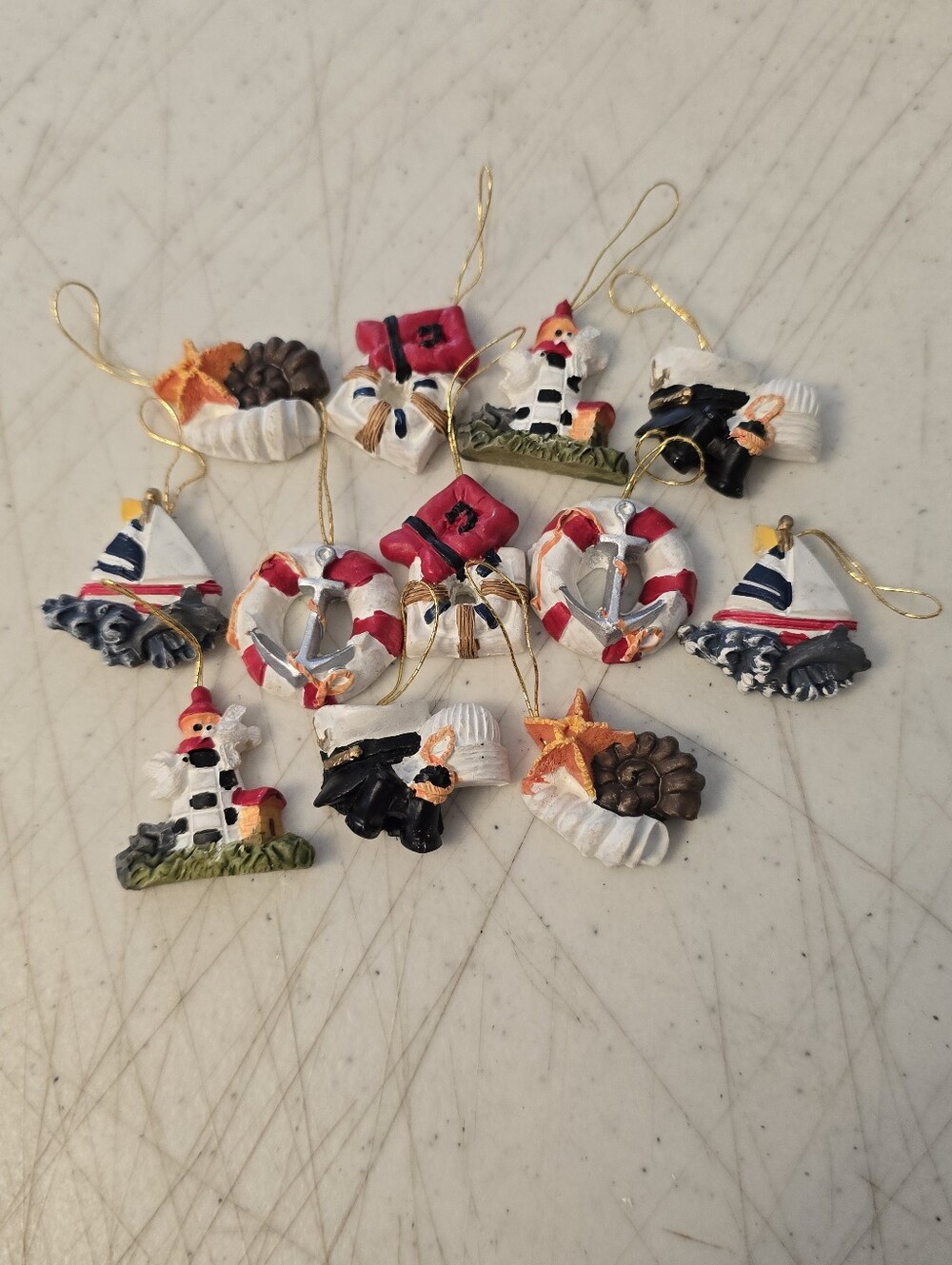 Lot of 12 Miniature Resin Nautical Themed Christmas Ornaments Sailboat Shells